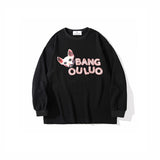 Mens Fall Outfits Thin Sweater Male and Female Couples Wear Loose Leopard Print Letters Printed Crew Neck Top