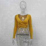Maddy Euphoria Outfits Long Sleeve V-neck Drawstring Sexy Top T-shirt Spring and Autumn Women's Clothing