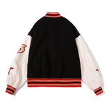 Vintage Letterman Jacke Embroidery Stitching PU Leather Jacket for Men and Women Hip-Hop Street Loose Baseball Uniform Autumn Coat