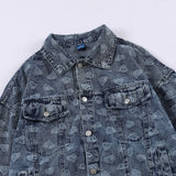 Men Denim Coat Jean Jackets Jacquard Washed Denim Jacket Men's Loose Lapels Workwear Jacket Top