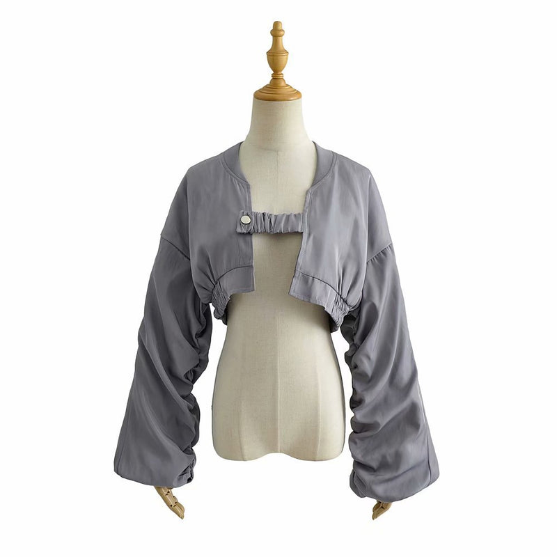 Women Fall Fall Two-Color Jacket Coat Sleeve Pleated Loose Top