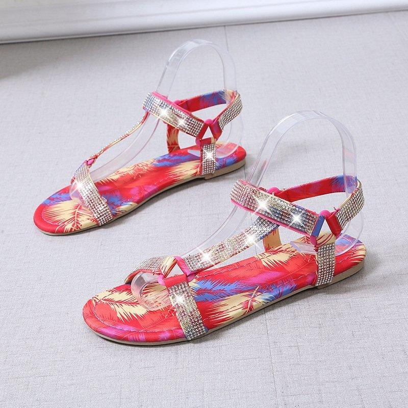 Women Open Toe Sands Flats Red Woman Sandal Summer Large Size Flats