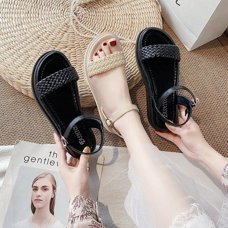 Women Open Toe Sandals Flats Platform Summer Fashion Woven Open Toe Casual Sandals with Buckle