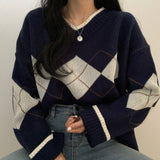 Preppy Aesthetic Sweater Female Fashion V-neck Pullover Sweater Sweet and Loose Casual