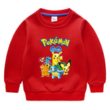 Children Pokemon Pikachu Hoodie Solid Color With Fur Thick Warm Sweater Cotton
