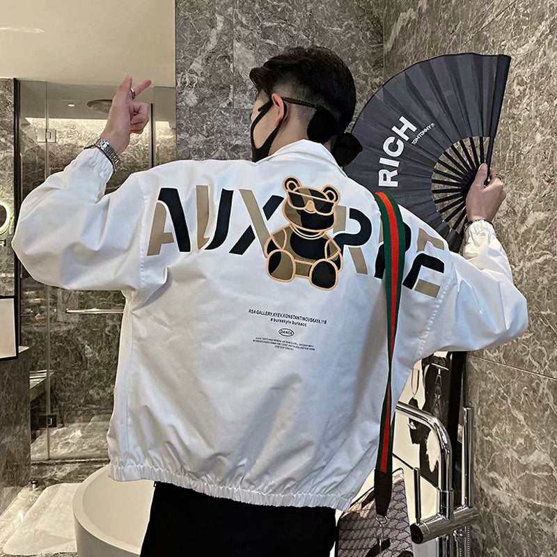 Cream Color Varsity Jacket Spring and Autumn Coat Men's Baseball Uniform Male