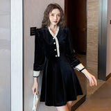 Winter Formal Dresses French Dress Gold Velvet Skirt for Women Autumn and Winter