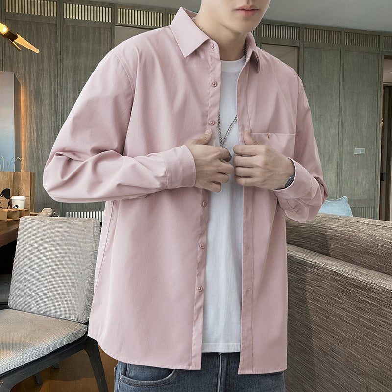 White Work Shirts Fall Men's Shirts Solid Color Loose Japanese Style Hong Kong Style Blouse Coat
