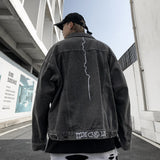 Men Denim Coat Jean Jackets Vintage Distressed Embroidered Denim Jacket Men's Loose Street Lapel Workwear Jacket