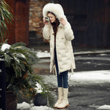 Women Winter Coats Puffer Jacket Down Coat Winter Removable Big Fur Collar Lace-up Zip Autumn Winter Warm Hooded