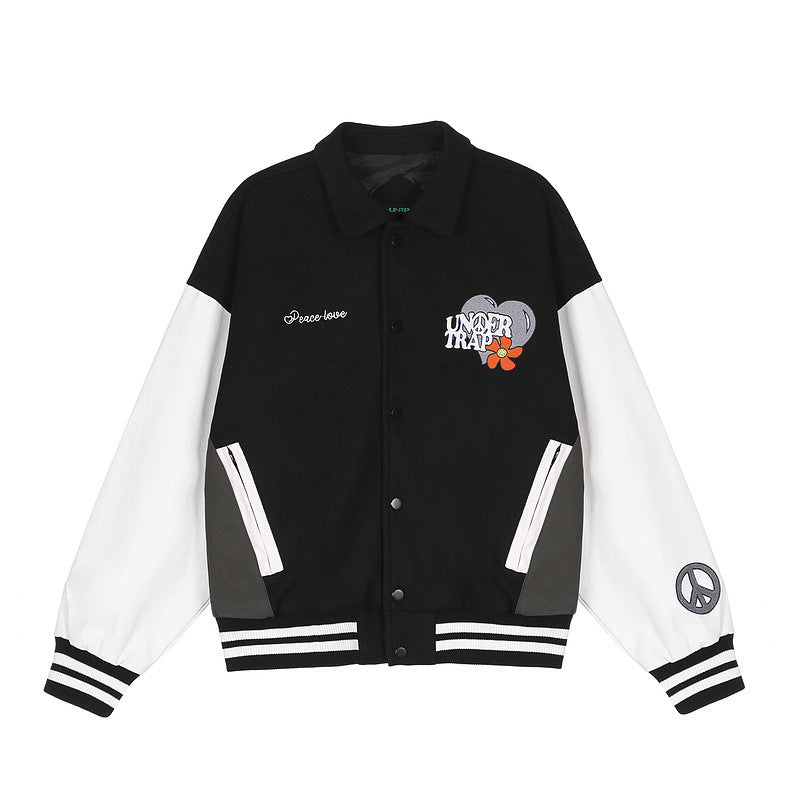 Mens Fall Outfits Coat Male and Female Couples Wear High Street Loose Autumn and Winter Baseball Uniform Jacket Top