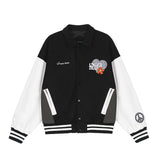 Mens Fall Outfits Flocking Baseball Uniform Jacket Men and Women University Style Loose Street PU Leather Stitching Jacket