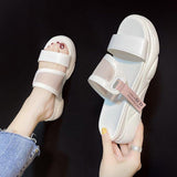 Women Open Toe Sandals Flats Spring/Summer Fashion Colorblock Thick-Soled Sandals Casual