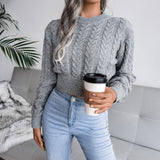 Preppy Aesthetic Sweater Autumn and Winter Solid Color Knitted Long Sleeve Crew Neck Sweater