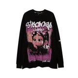 Mens Fall Outfits Graffiti Letter Printed Loose Long Sleeves T-shirt Men and Women Couple round Neck Sweater