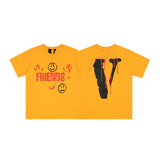 Vlone T Shirts Smiley Face Bleeding V Short Sleeve T-shirt Men and Women High Street Hip Hop Loose Half Sleeve