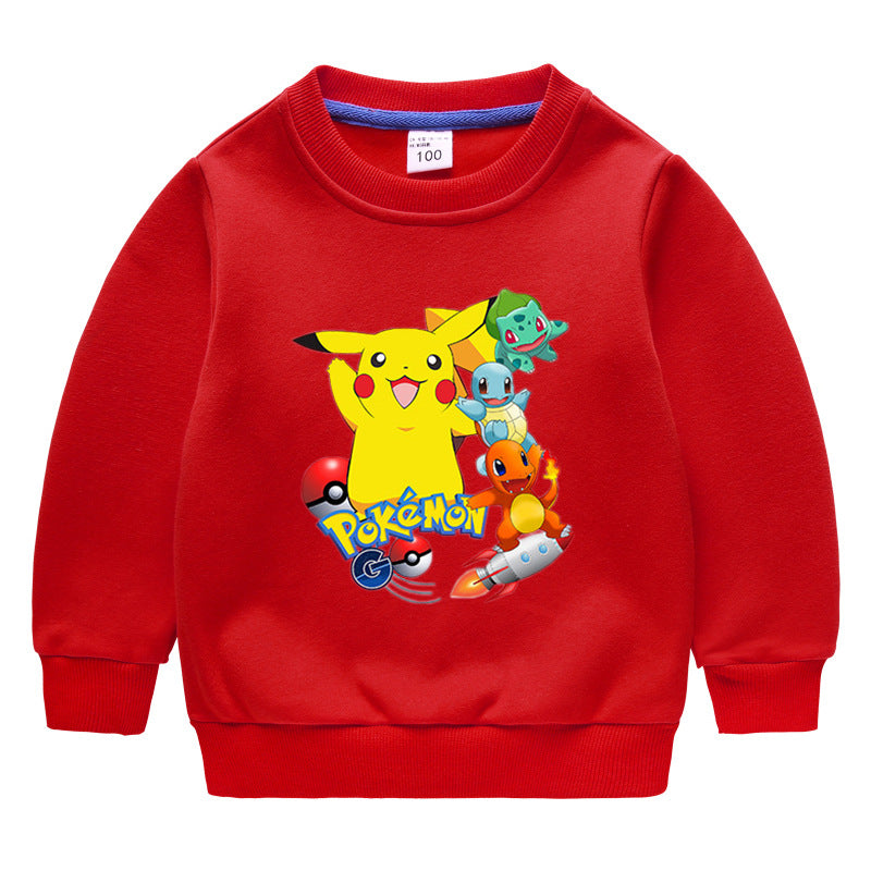 Children Pokemon Pikachu Hoodie Autumn Winter Solid Color with Fur Thick Warm Winter Clothing Top