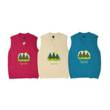 Men Sweater Vest BF Idle Style Embroidered Knitwear Vest Men's Loose V-neck Sweater Vest Coat