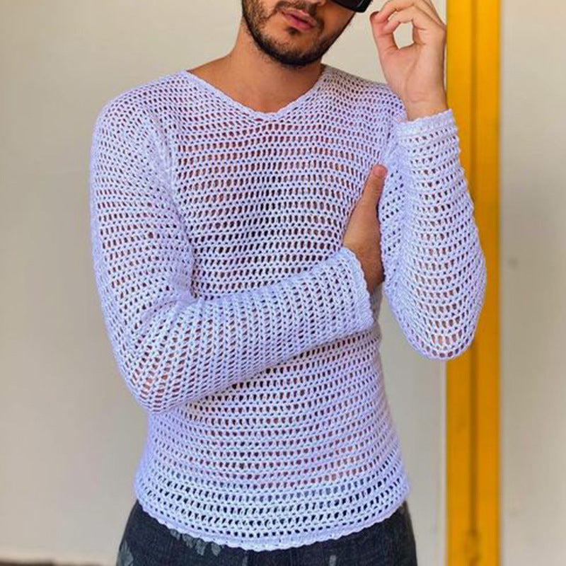 Rave Outfits Men Long Sleeve Shirt Sexy Mesh Long Sleeve Men's T-shirt Fashion Loose