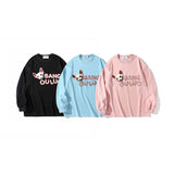 Mens Fall Outfits Thin Sweater Male and Female Couples Wear Loose Leopard Print Letters Printed Crew Neck Top