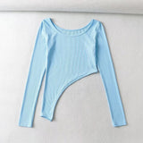 Women Fall Fall Fall Five-Color Hem Irregular Long Sleeve Top Slim-Fit Base T-shirt