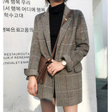 90S Fashion Checkered Suit Chic Retro Loose Mid-Length Plaid Suit Coat for Women