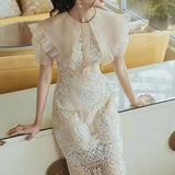 Daisy Buchanan Dress Summer Embroidered Lace Stitching Large Lapel Ruffled Dress