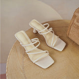 Nude Block Heel Peep Toe Stiletto Sandals
