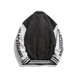 Black Varsity Jacket Spring and Autumn Baseball Uniform Loose Stitching Couple Workwear Jacket Men's Japanese Leisure Jacket Men's