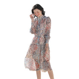 Emery Rose Dresses Vintage Court Style Printed Waist-Controlled Long Dress Chiffon Floral Dress