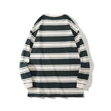Mens Fall Outfits Retro Loose-Fitting Striped Long Sleeves T-shirt round Neck Bottoming Shirt Men Street Couple