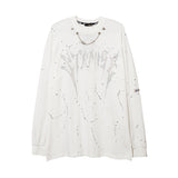Mens Fall Outfits Autumn and Winter Letters Rhinestone High Street Bottoming Top Men's and Women's Loose Long-Sleeved T-shirt