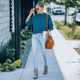 Women's Fall Outfits Sweater Women's Autumn and Winter Half-High Collar Long Sleeve Loose Sweater