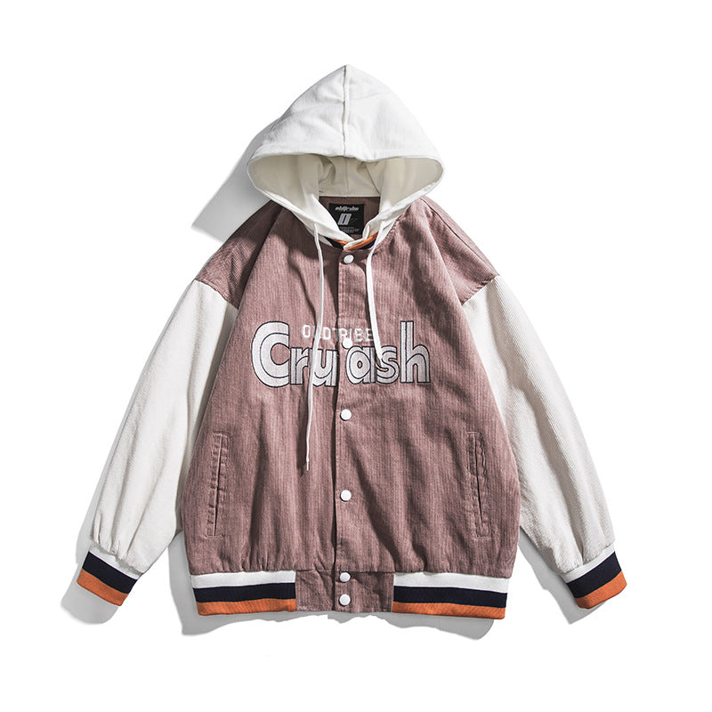 White Varsity Jacket Spring Retro Street Men's Jacket Coat Contrast Color College Style Loose Jacket Baseball Uniform Men