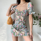 Homecoming Dresses Women's Summer Puff Sleeve Printed Dress for Women