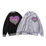 Mens Fall Outfits Autumn and Winter Love Flocking Embroidered Baseball Uniform Couple Jacket High Street Vibe Jacket Men