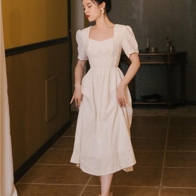 Women's Cottagecore Dress High-Grade Summer Dress Women's Fairy Slim White Dress Dress