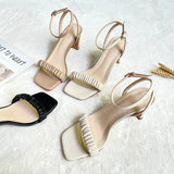 Nude Strappy Block Heels Sandals