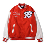Mens Fall Outfits Embroidered Baseball Jacket Men's Loose Street PU Leather Stitching Couple Jacket