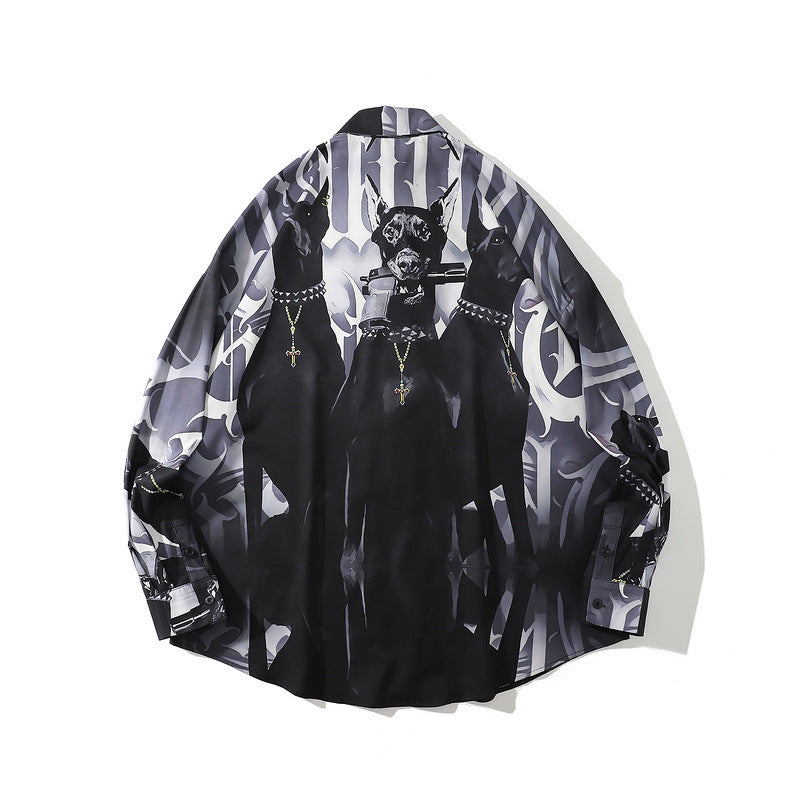 Mens Fall Outfits High Street Doberman Pinscher Digital Printing Long Sleeve Shirt Men's and Women's Hip Hop Bandit Autumn Coat Shirt