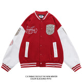 Red Varsity Jacket Men's Jacket Autumn and Winter Stand Collar Baseball Uniform Pilot Cardigan Youth