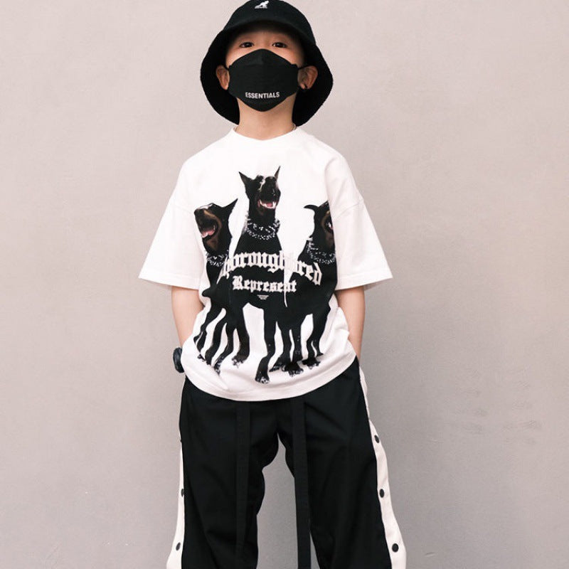 Kids Present Thoroughbred Doberman Dog Print T-Shirt Summer Purified Cotton Short Sleeve T-shirt Trendy T
