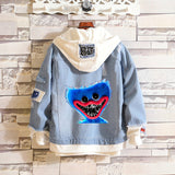 Comic Denim Jacket Men and Women Fashion Hooded Denim Jacket Spring and Autumn