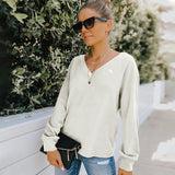 Women Fall/Winter Color V-neck Top Sexy Backless Pullover T-shirt for Women