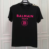 T Shirt Balmain Short Sleeve Half Sleeve Red Flocking Letters