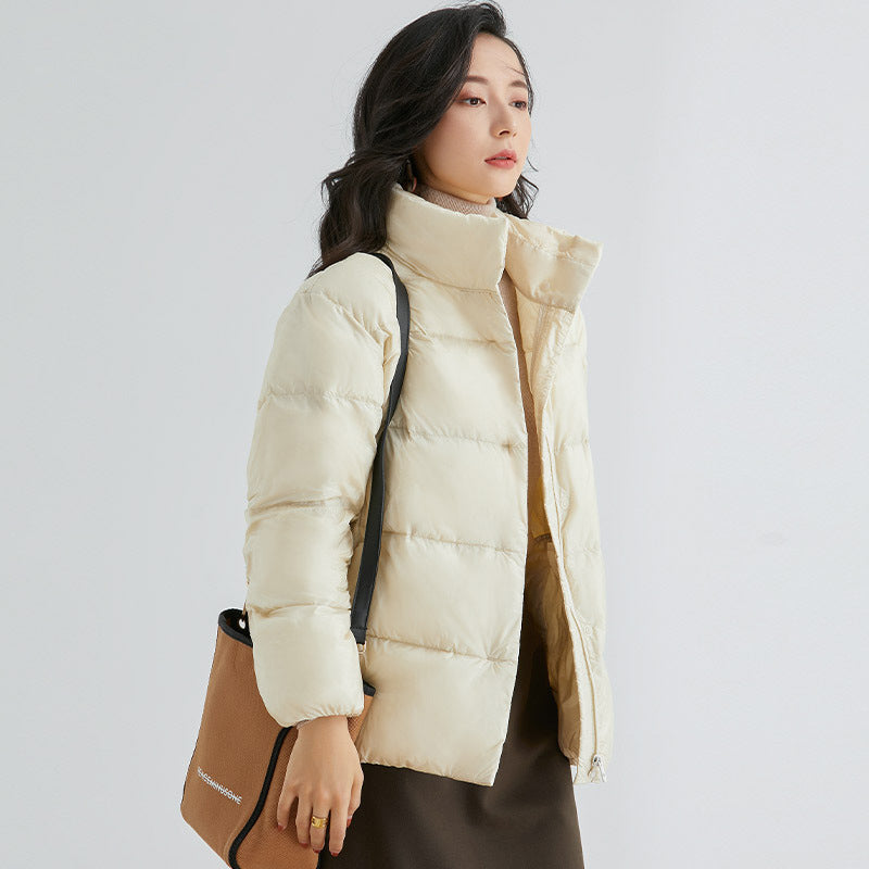 Women Winter Coats Puffer Jacket Down Coat Female Thin Lightweight Short Type Stand Collar Autumn and Winter White Duck Down Coat