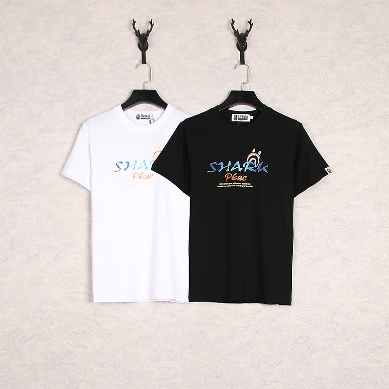 WGM Closing Shark Graffiti Crown Printing Youth Men's and Women's Short-Sleeved T-shirt