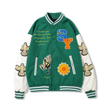 Mens Fall Outfits Baseball Uniform Jacket Men's and Women's Embroidered Coat Loose PU Leather Sleeve Couple Wear Top