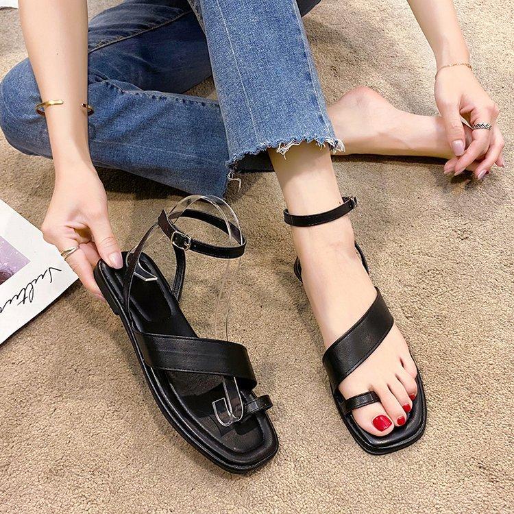 Women Open Toe Sandals Flats Summer Flat Heel Roman Fashion Cross Sandals