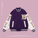 Skeleton Varsity Jacket Spring and Autumn Coat Women's Baseball Uniform Loose Stitching Jacket Top